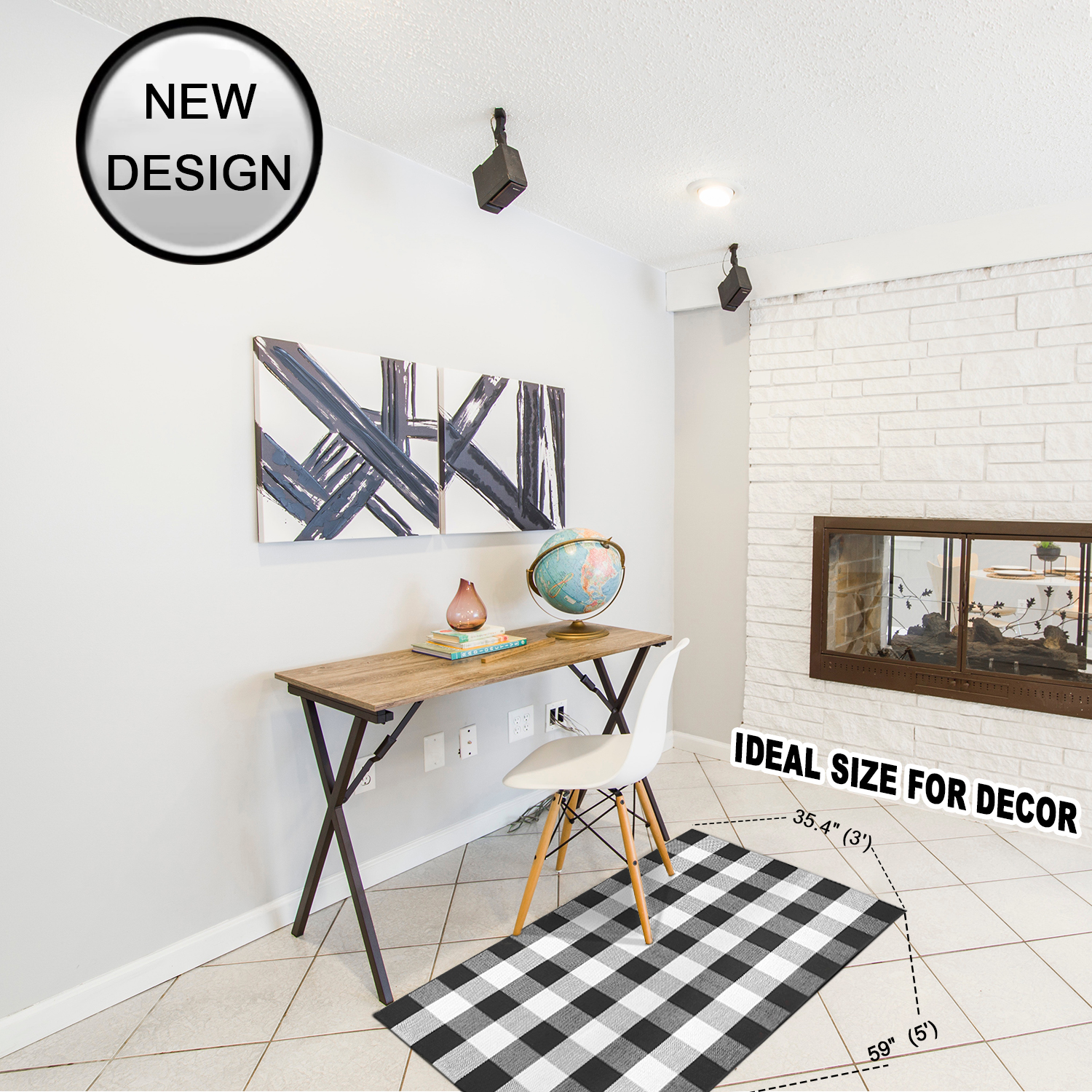 35"X59" (3X5) Black and White Buffalo Plaid Outdoor Check Rugs