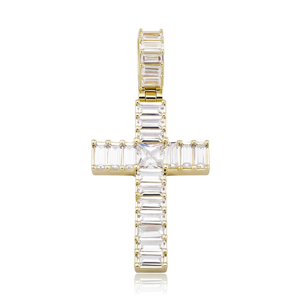 Iced Micro Pave Prong  Cross Pendant-VESSFUL