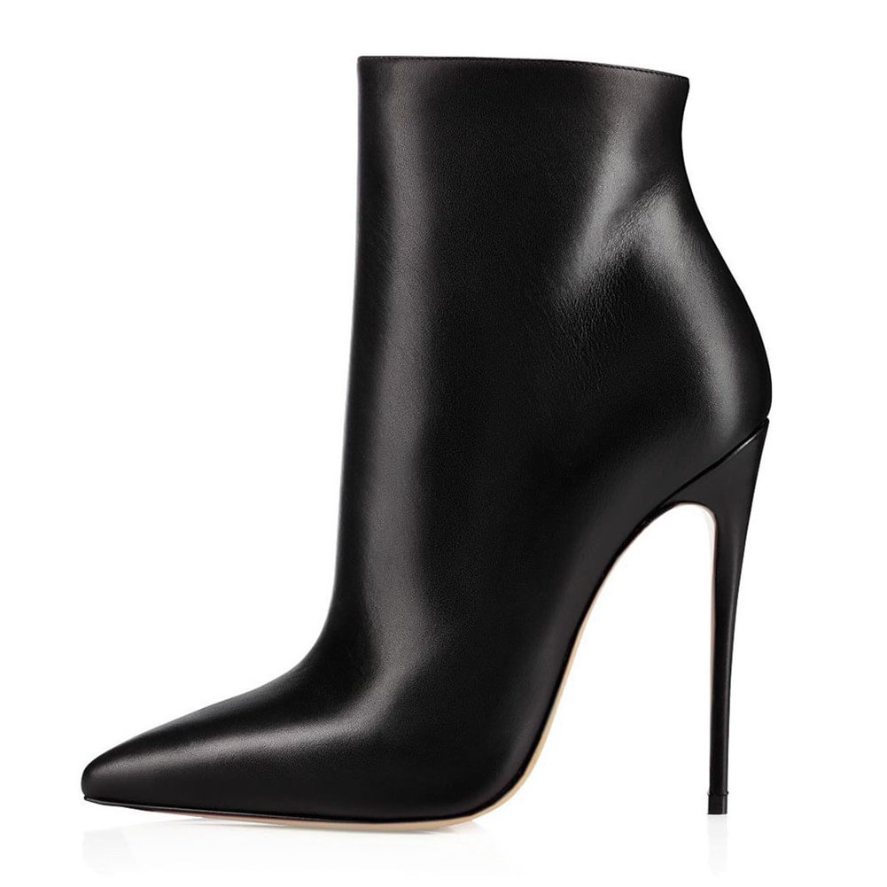 Women's Ankle Boots Closed Pointed Toe Stilettos Balck Matte Booties-vocosishoes