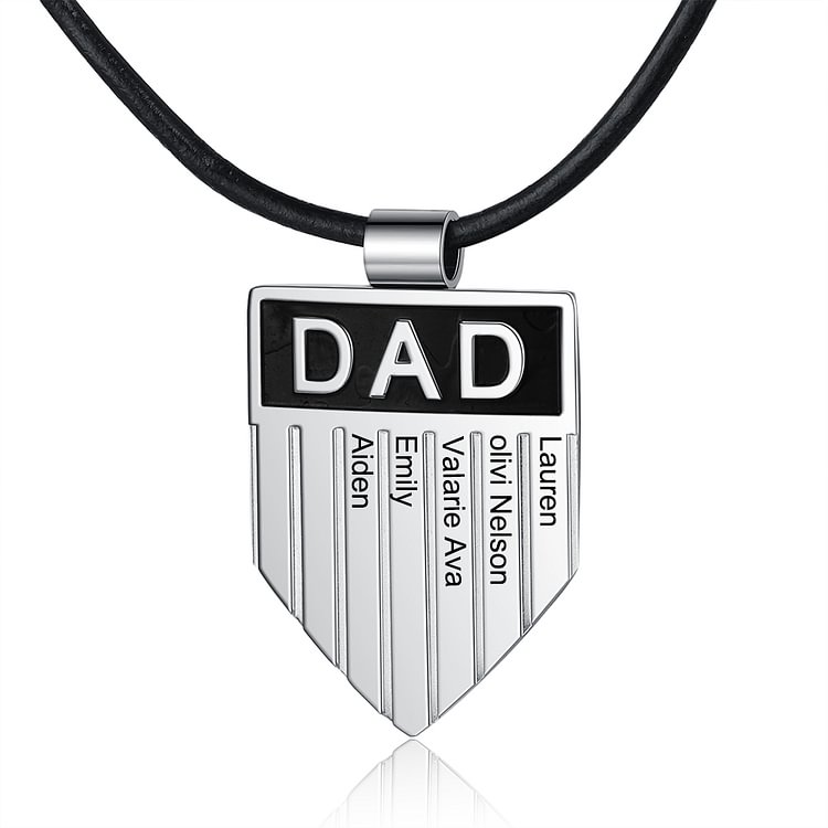 Dad Personalized Name Shield Tag Necklace for Men（Our Hero and his kids）