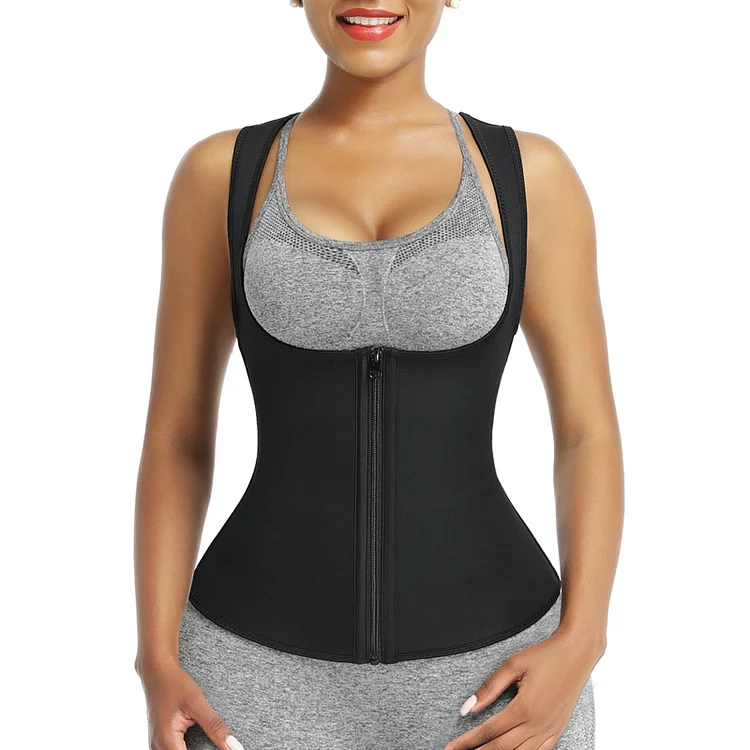Wholesale Black Waist Trainer Vest Neoprene With Front Zipper Postpartum Recovery