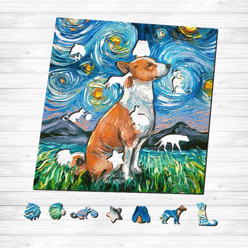 Jeffpuzzle™-JEFFPUZZLE™ Van Gogh Starry Sky - Bull Terrier Wooden Puzzle