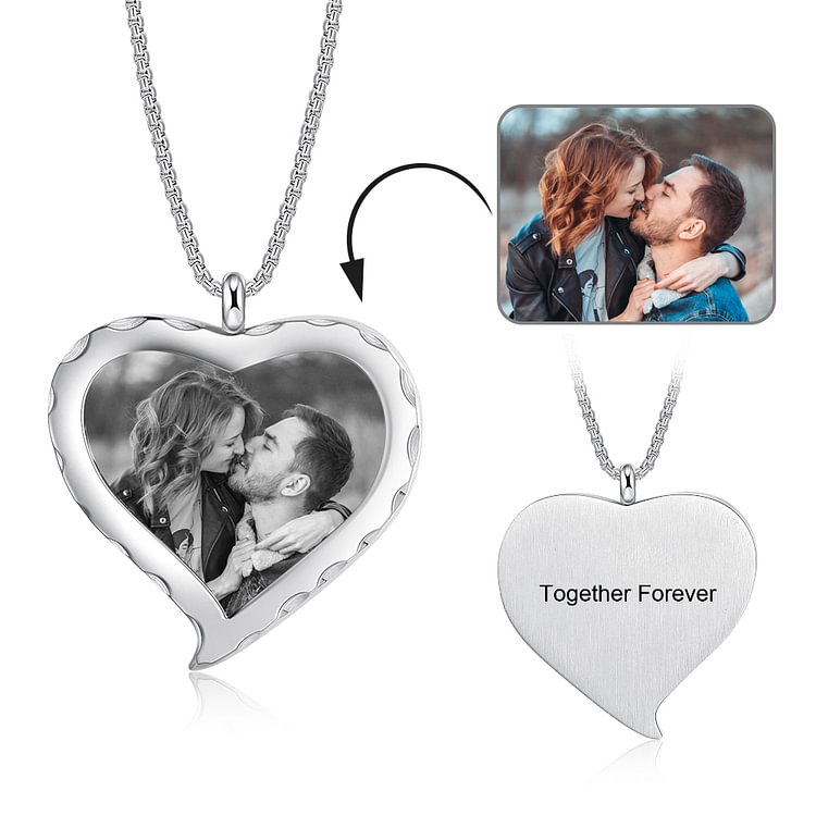 Personalized Picture Necklace with Engraving Embossed Printing - Heart Shaped, Custom Necklace with Picture and Text