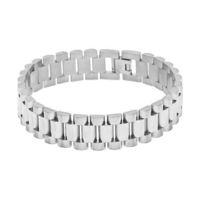 15MM Classic Mens Wristband Link Bracelet Stainless Steel Band-VESSFUL