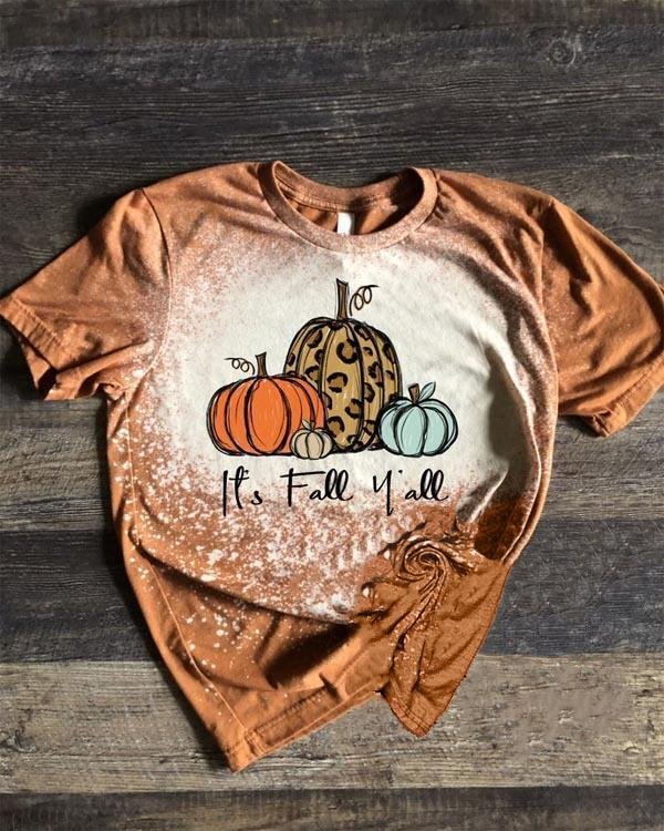 Its Fall Yall Bleached Printed T-Shirt-Mayoulove
