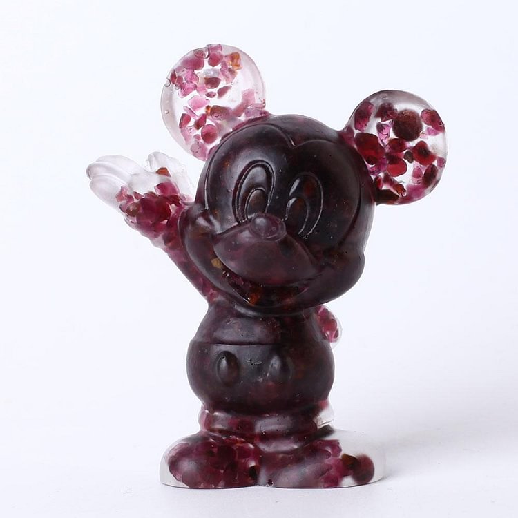 Resin Mickey Figurine Infused Garnet Crystal Chips