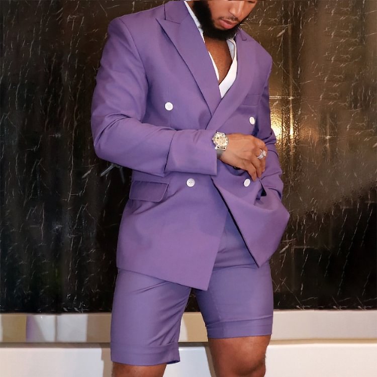 BrosWear Fashion Purple Blazer And Shorts Two Piece Set