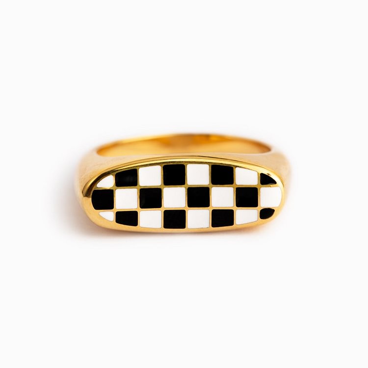 Through Light And Darkness Checker Signet Ring