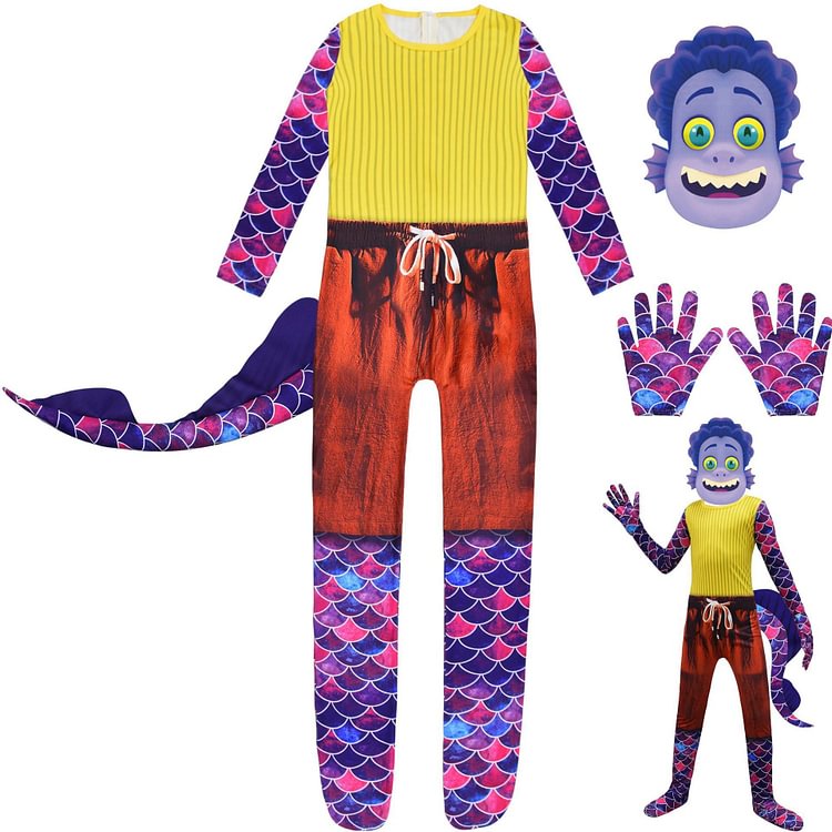 Mayoulove Cartoon Luca Alberto Sea Monster Costume with Mask Boys Girls Bodysuit Halloween Fancy Jumpsuits-Mayoulove