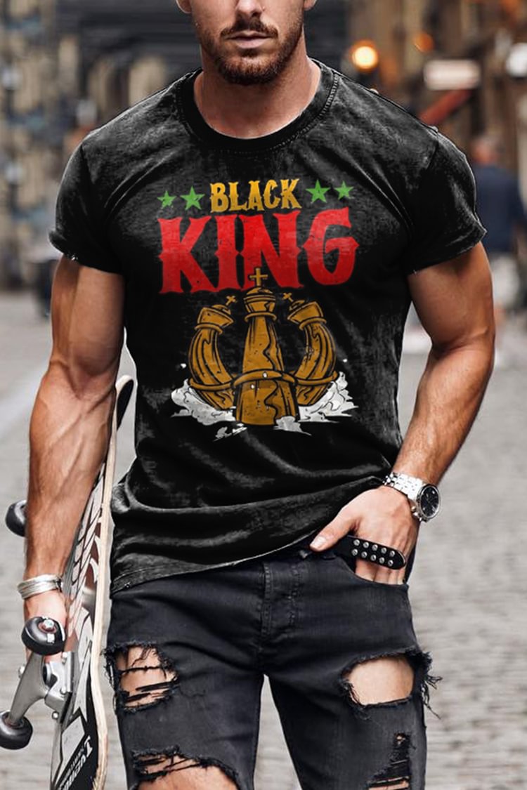 Tiboyz KING Letter Print Casual Short Sleeve T-Shirt