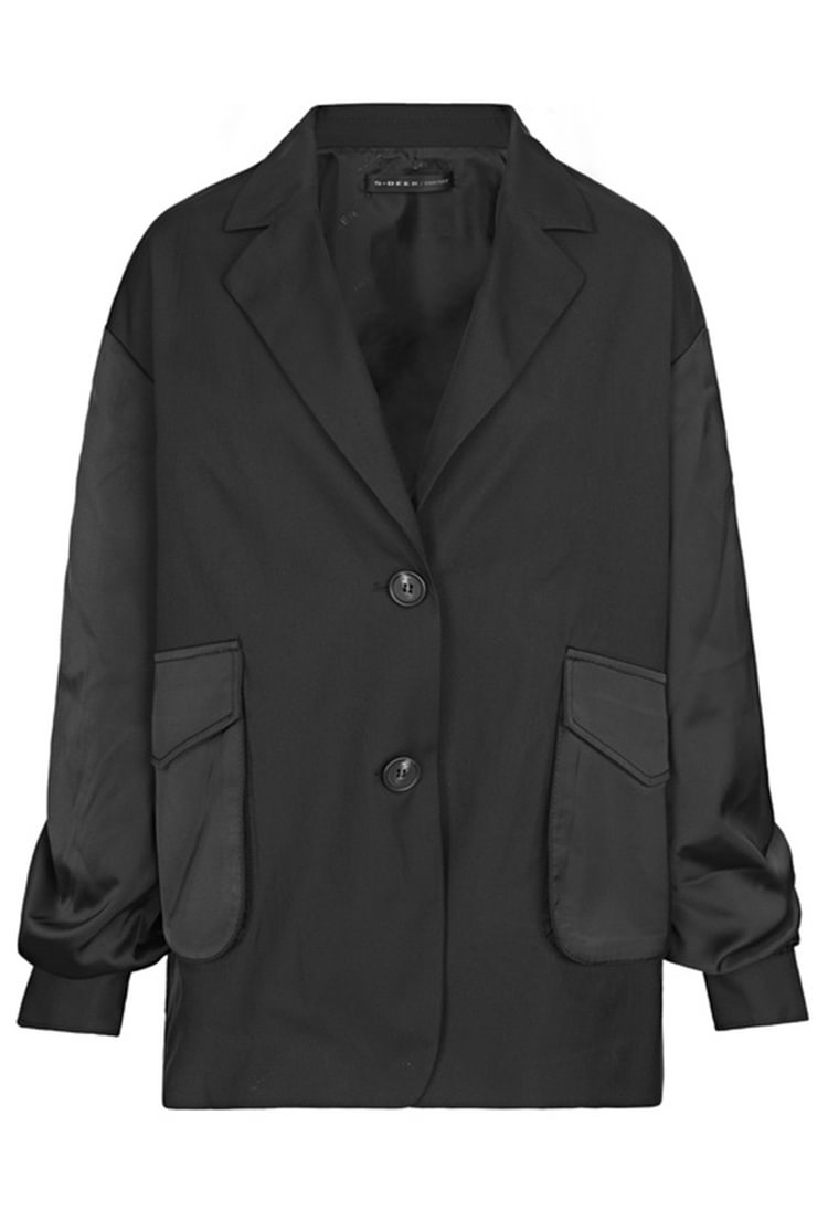 S.DEERWomen's suit collar stitching irregular suit black jacket S22162206