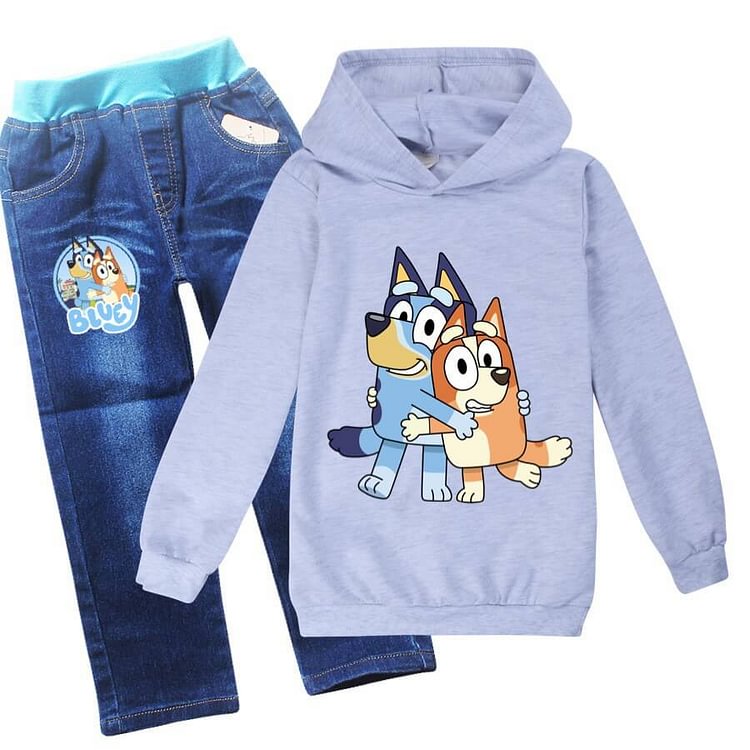 4-12 Years Bingo Bluey Printed Girls Boys Hoodie And Blue Jeans Outfit 458-Mayoulove