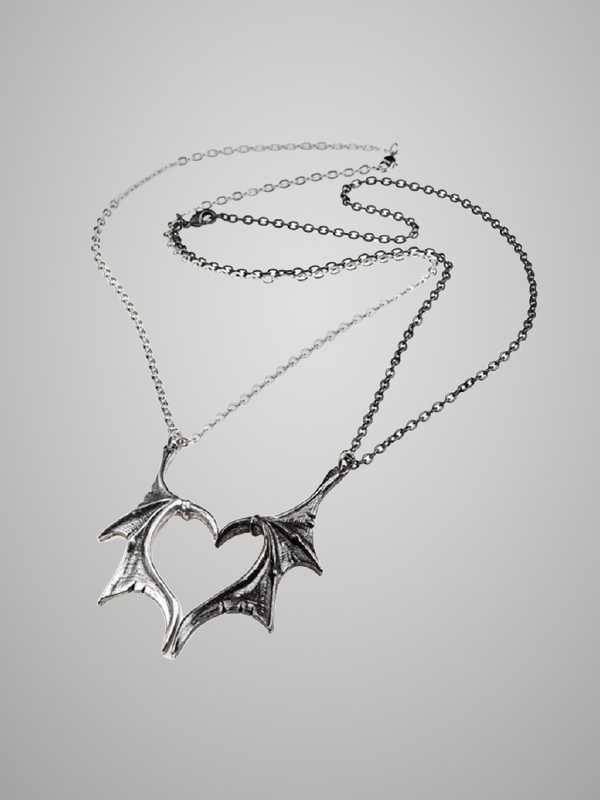 Goth Devil Wings Metal Heart Necklace