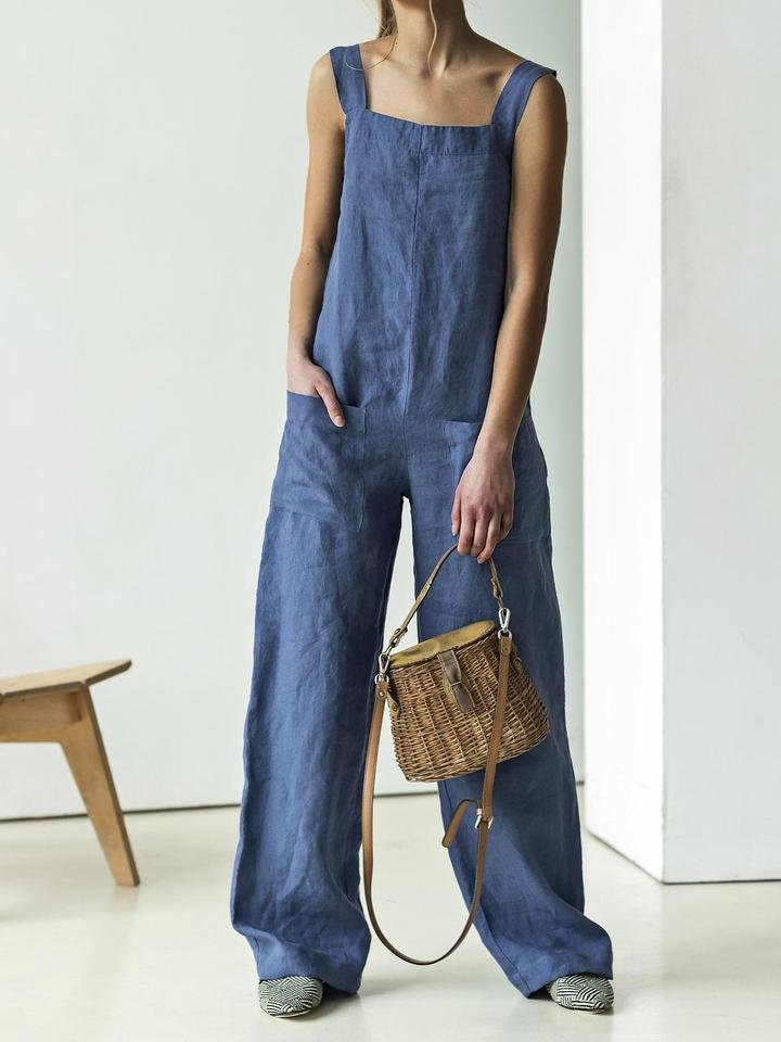 Dual pockets solid overall Jumpsuits