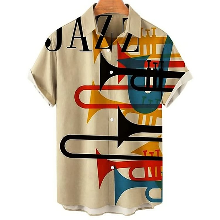 Vintage Music Jazz Trumpet Print Hawaiian Shirts
