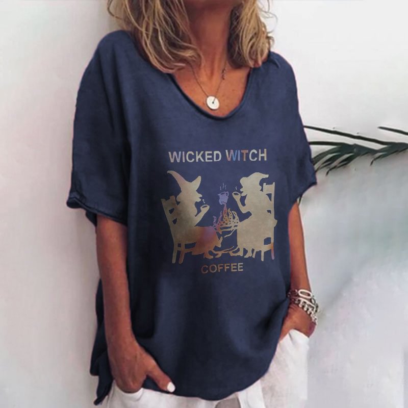 Wicked Witch Coffee Print Loose Short-sleeved T-shirt