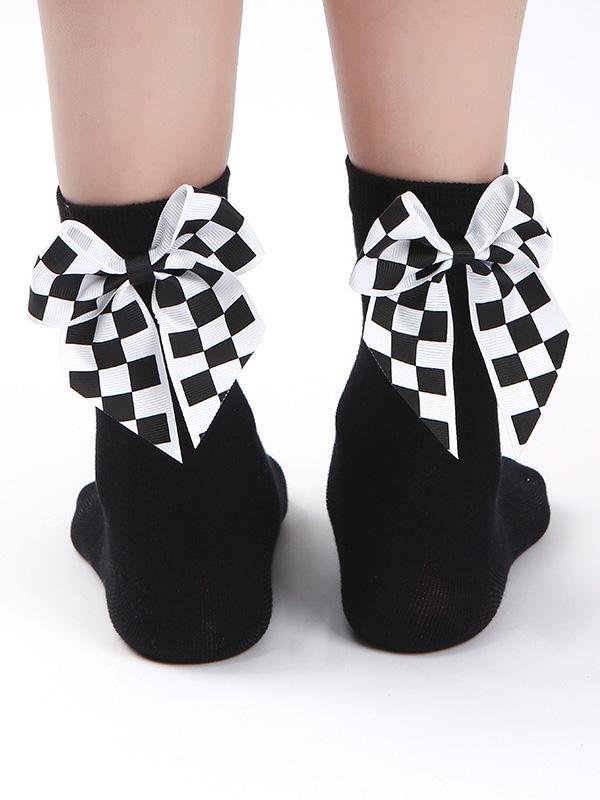 Plaid Bow-knot Decorative Socks