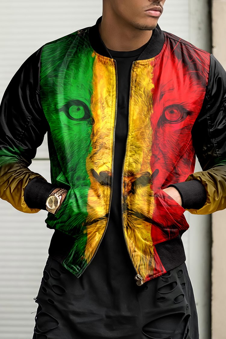 Tiboyz Reggae Splicing Lion Baseball Jacket