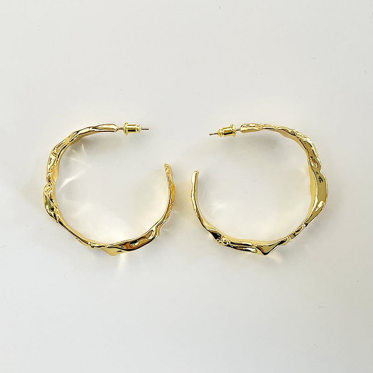 Metal Lava Earrings | Vintage Irregular C-Shaped Large Circle Earrings