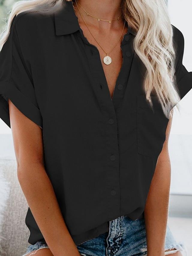 Women's Blouse Shirt Solid Colored Shirt Collar Tops Basic Top White Black Blue-0204806-Corachic