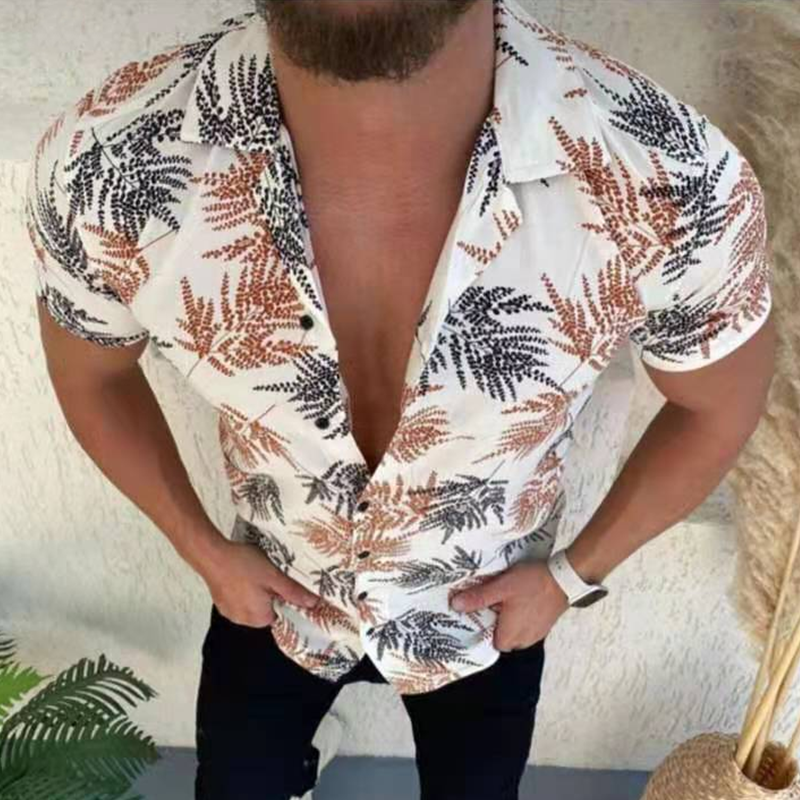 Coconut Leaf Pattern Summer Short Sleeve Hawaiian Shirts Men Clothing-VESSFUL