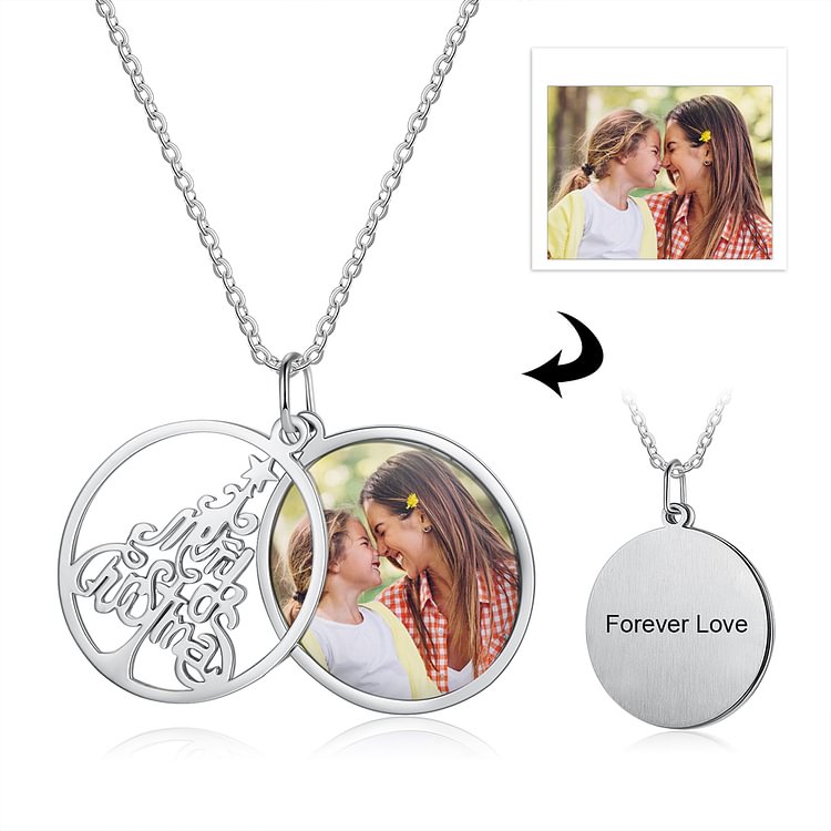 Custom Picture Necklace Christmas Tree Pendant with Engraving Personalized Gift, Personalized Necklace with Picture and Text