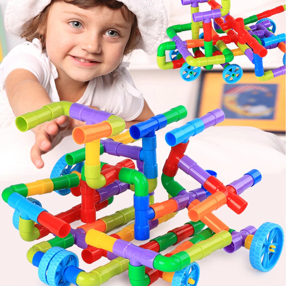 Girl with Pipe Building Blocks