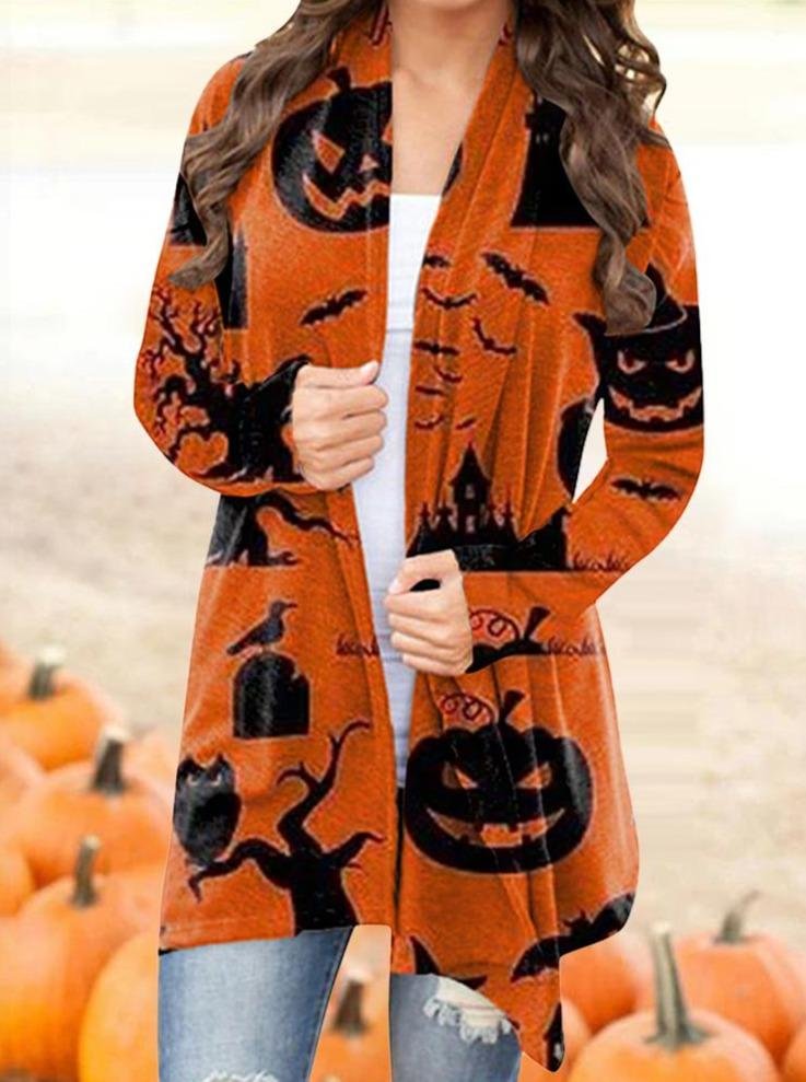 Halloween Women'S Pumpkin Printed Long Sleeve Cardigan Top