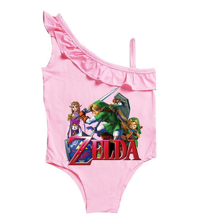 Mayoulove The Legend Of Zelda Print Little Girls One Piece Ruffle Swimsuit-Mayoulove