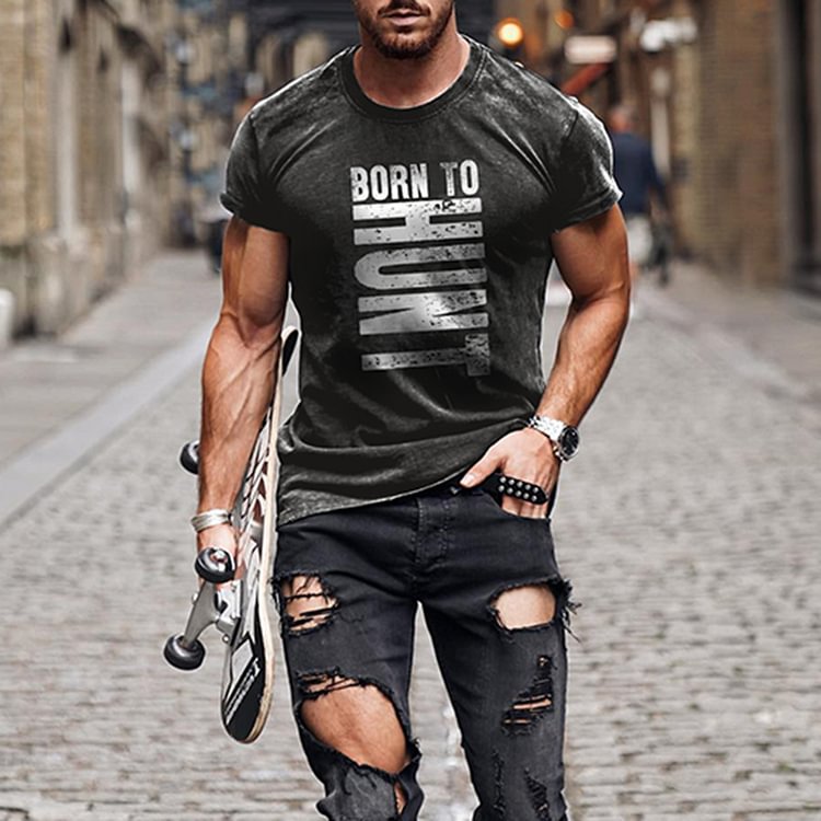BrosWear Men's Distressed Lettering Short Sleeve T-Shirt