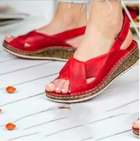 Summer Fish Mouth Casual Slope Heel Women's Shoes Velcro Sandals