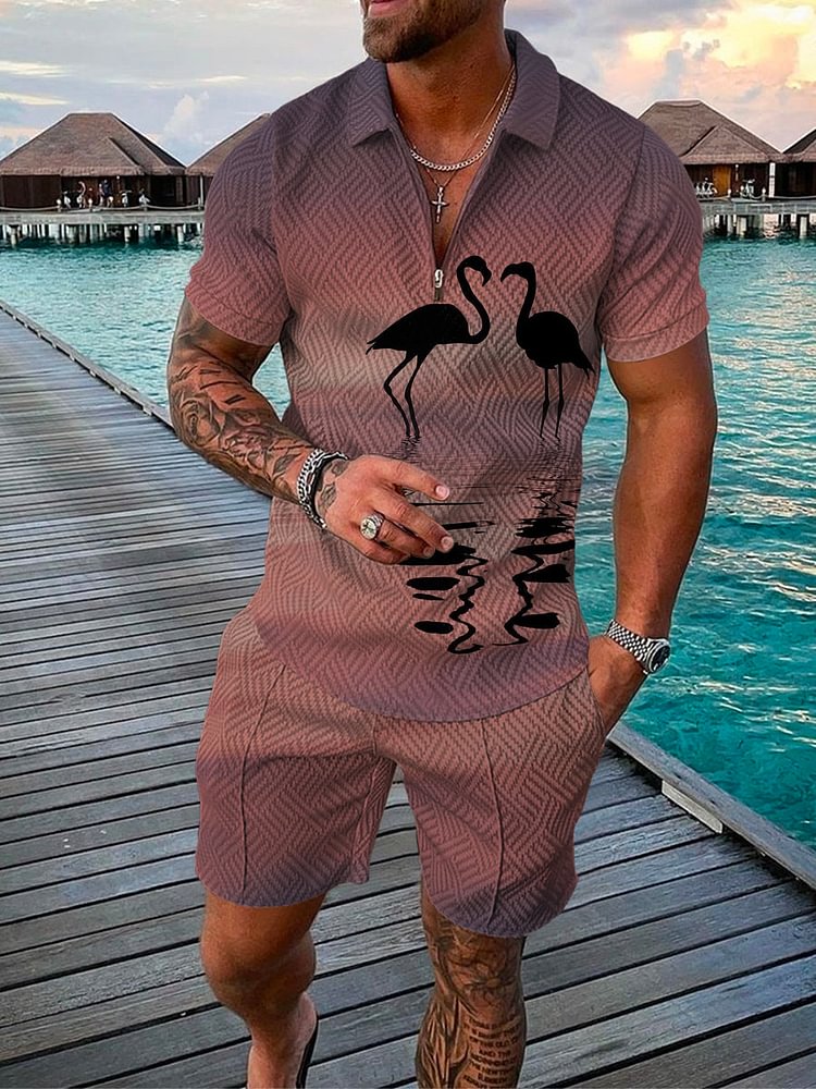 Men's Casual Animal Art Printed Polo Suit