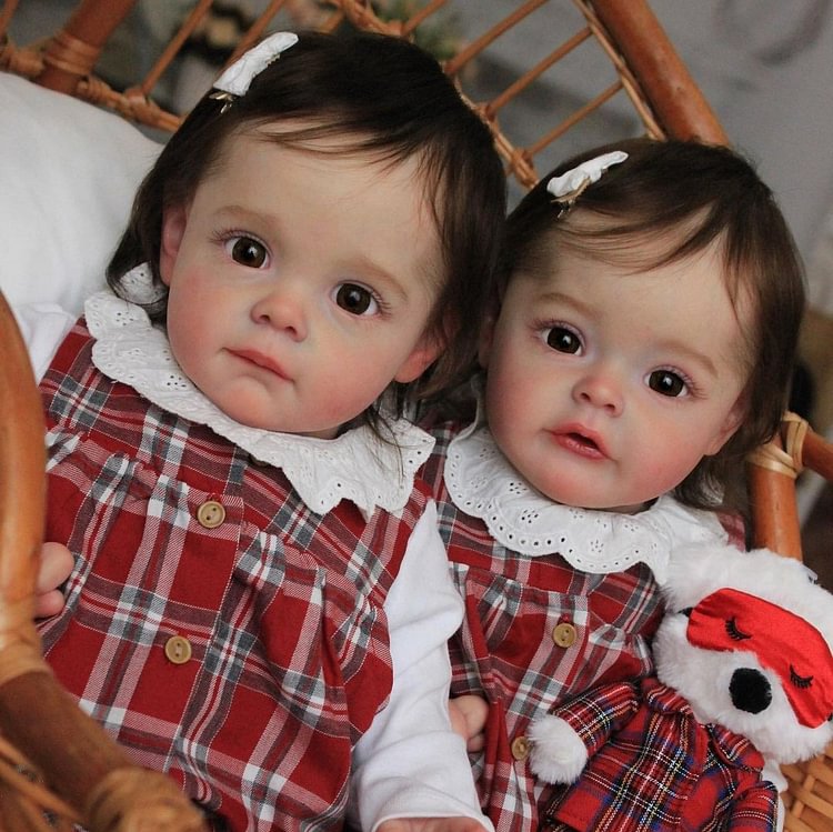  [Adorable Twins]22'' Realistic Toddler Reborn Baby Doll Girl Haisley and Hallie with Curly Hair - Reborndollsshop.com®-Reborndollsshop®