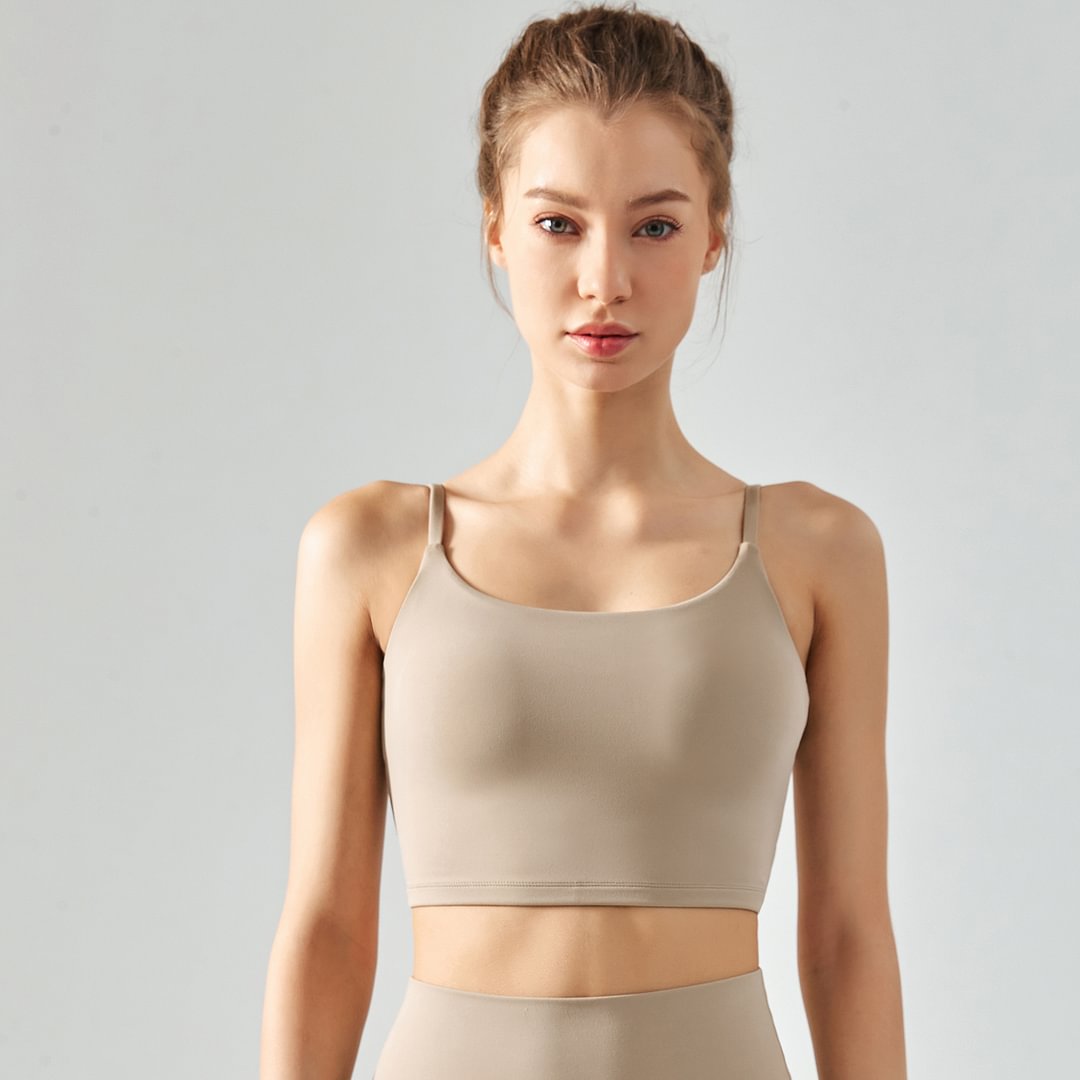 Hergymclothing Khaki eco friendly thin straps sports gym workout sustainable fitness tank top vest for sale