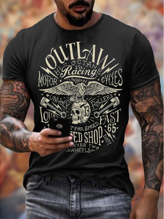 Mens Outlaw Biker Motorcycle Printed T-shirt / [viawink] /