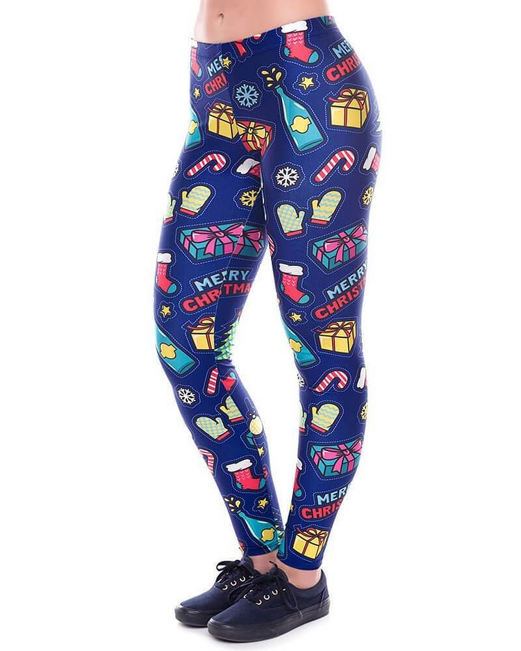 Mayoulove Blue Merry Christmas Cute Womens Leggings-Mayoulove