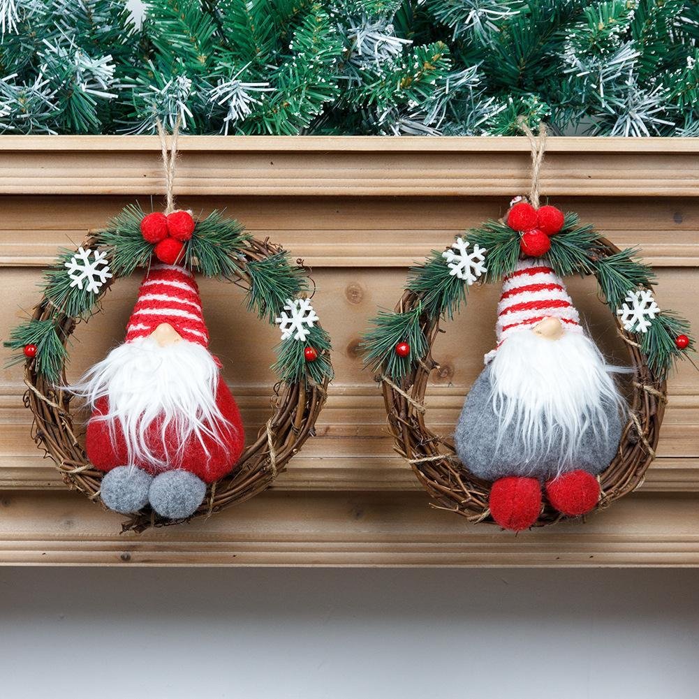 Red and Grey Gnome Mini Christmas Wreath Christmas Tree Pendant Decoration
