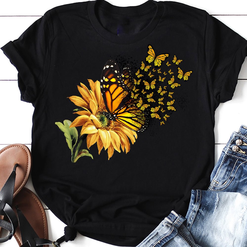 Butterfly Sunflowers Dark Classic T Shirt