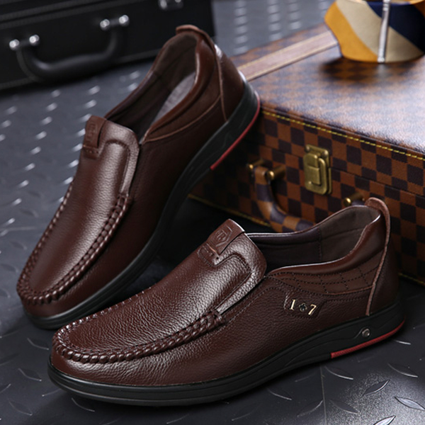 Men's Genuine Leather Large Size Flats Shoes Soft Anti-slip Driving Shoes-Corachic
