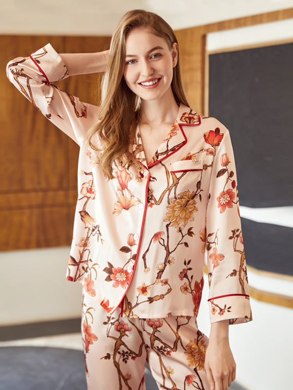 Pyjama en soie fleur orient-Soie Plus