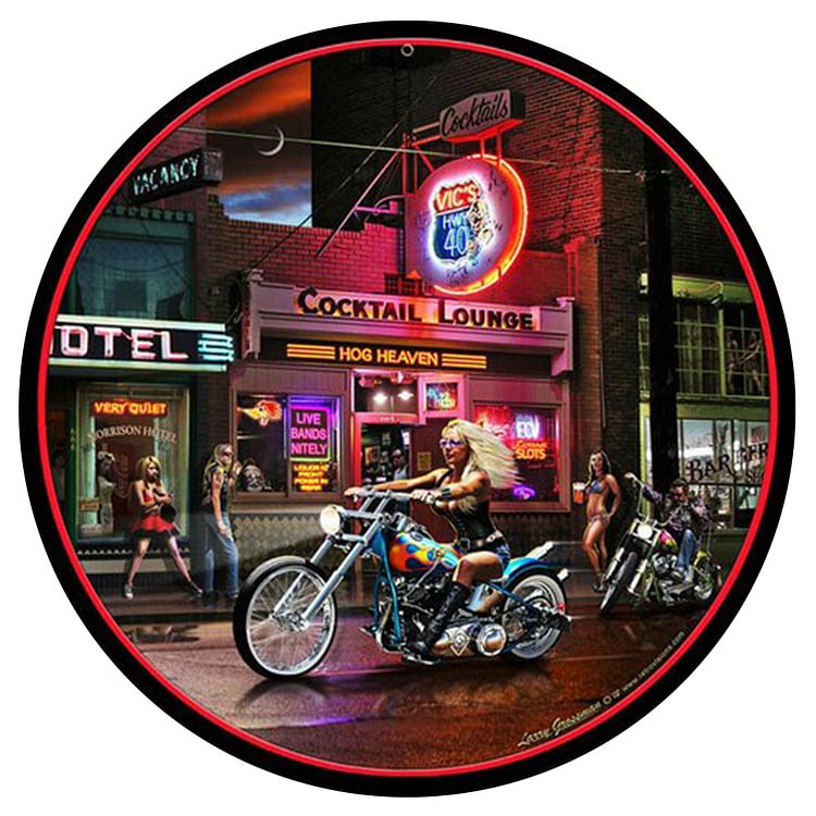 Vintage Motorcycle Girls -Round Tin Signs - 30*30CM