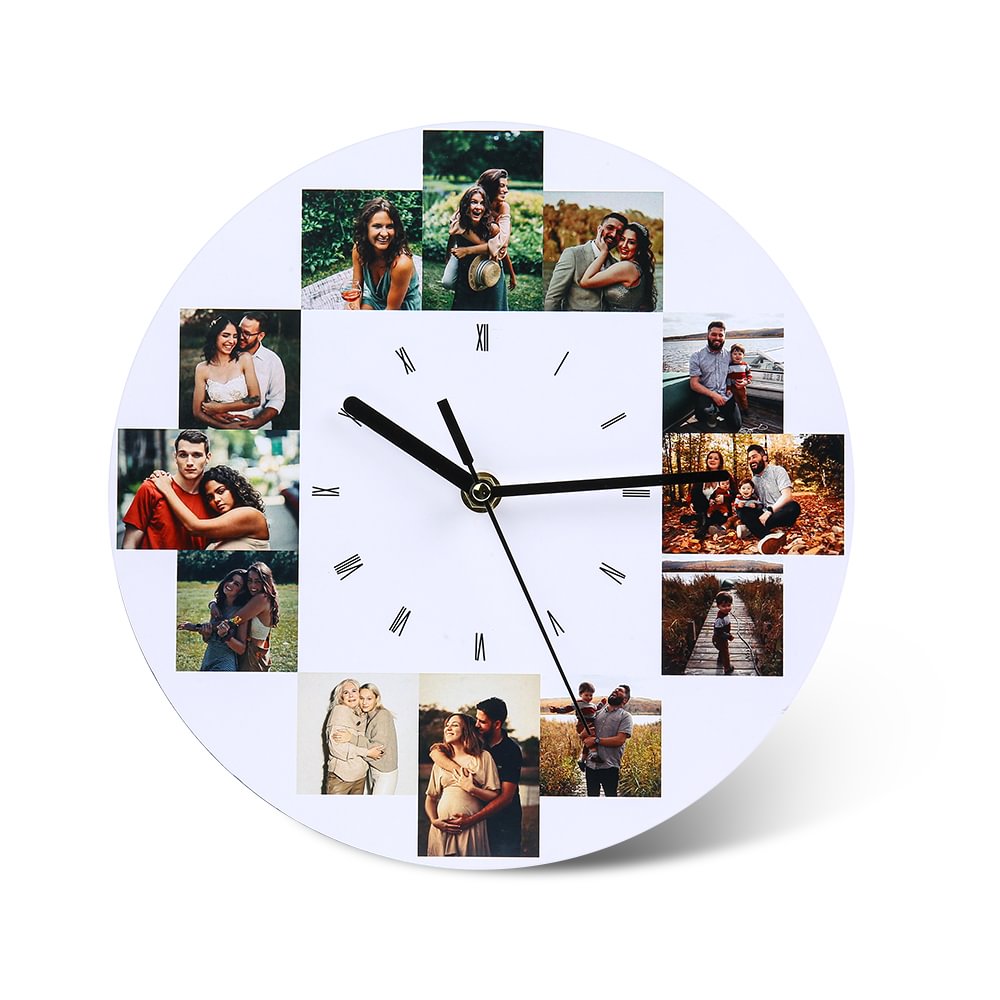 Custom 12 Photo Collage Round Wall Clock Home Decor Gift