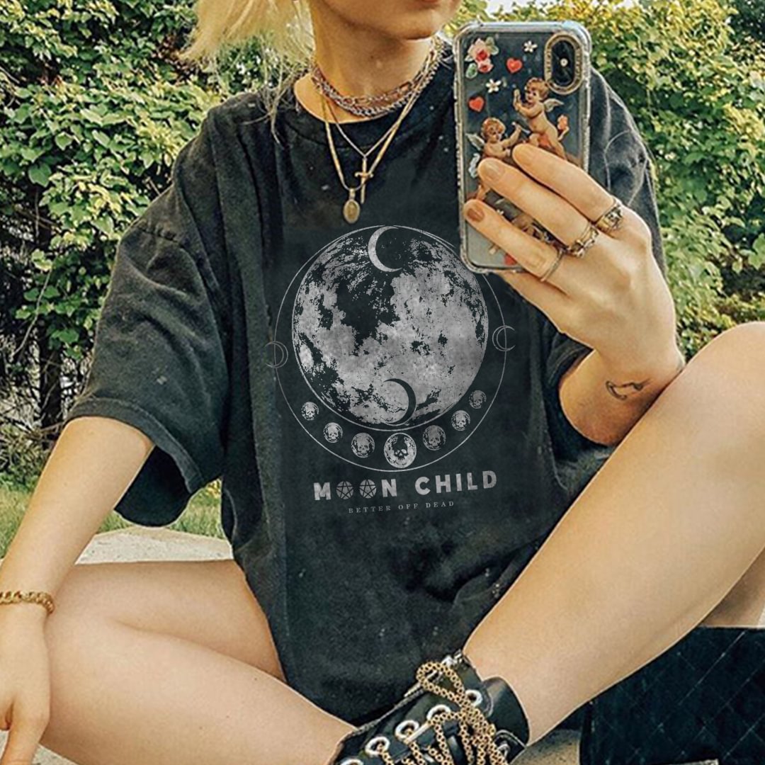   Fashion moon child print designer oversized T-shirt - Neojana