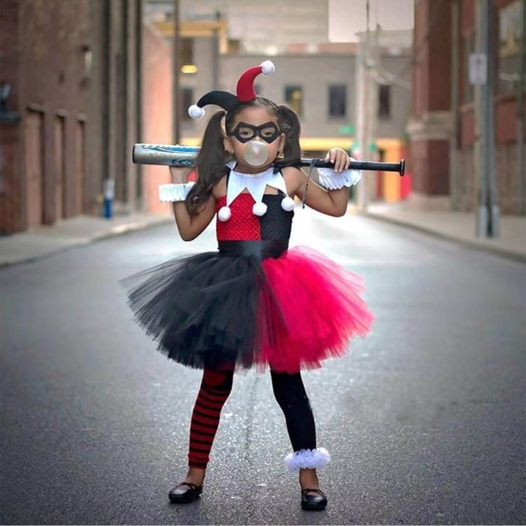 Halloween Children's Costume Cosplay Harlequin Harley Quinn Tutu Dress Set (Production includes: a dress and a hairband)