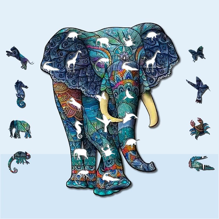 Blue elephant Wooden Jigsaw Puzzle