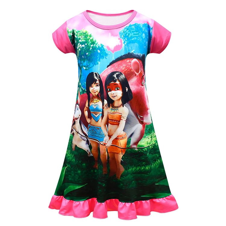 Ainbo movie surrounding children's dress girls short sleeve ruffled dress sleeping dress foreign trade 80516-Mayoulove