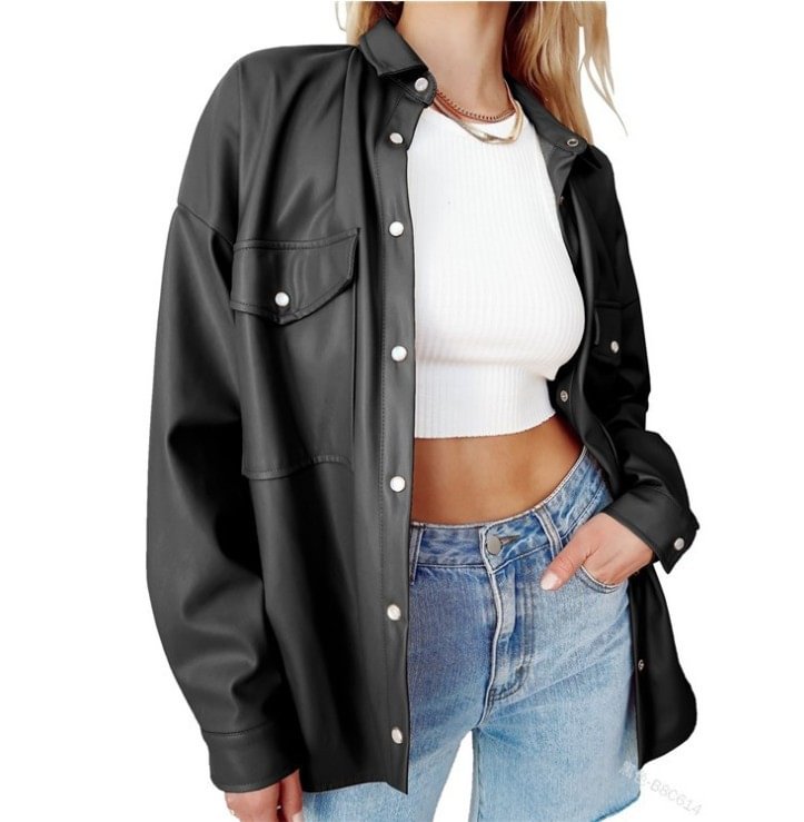 Women's PU Leather Jacket Shacket