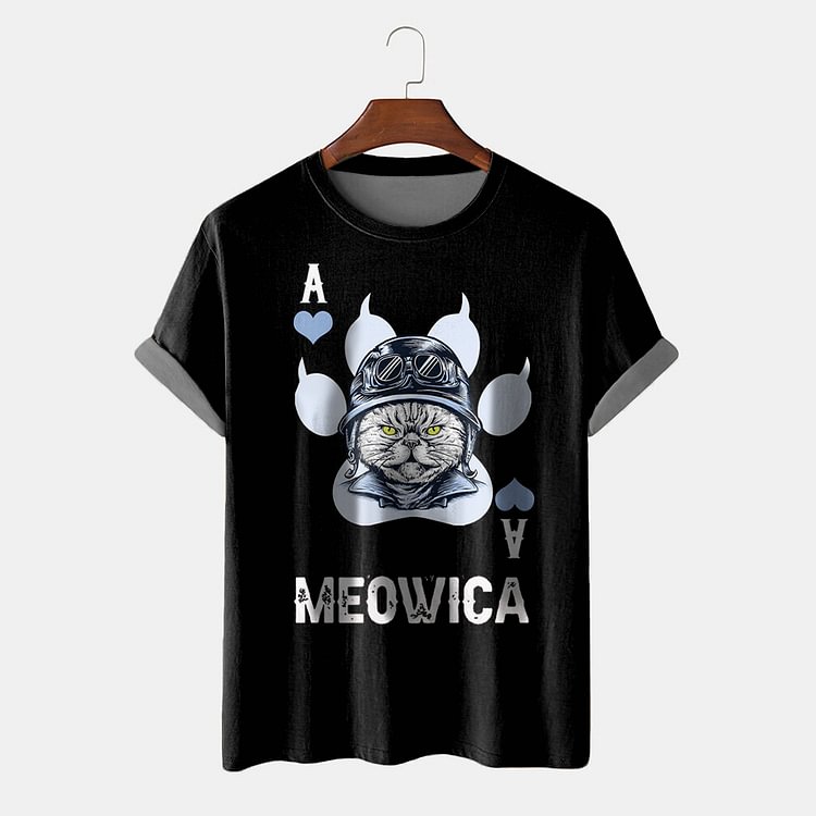 BrosWear Black Street  Printing Cat T-Shirt