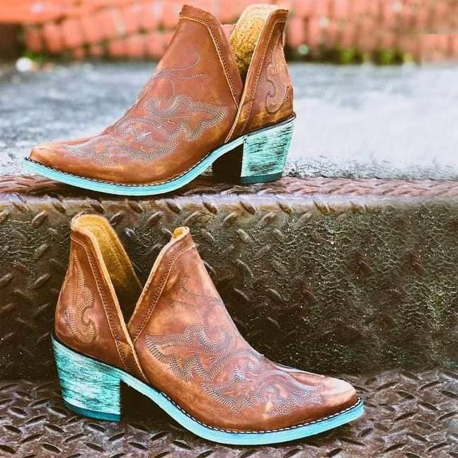 Women‘s Vintage Western Cowboy Plus Size Short Boots - vzzhome