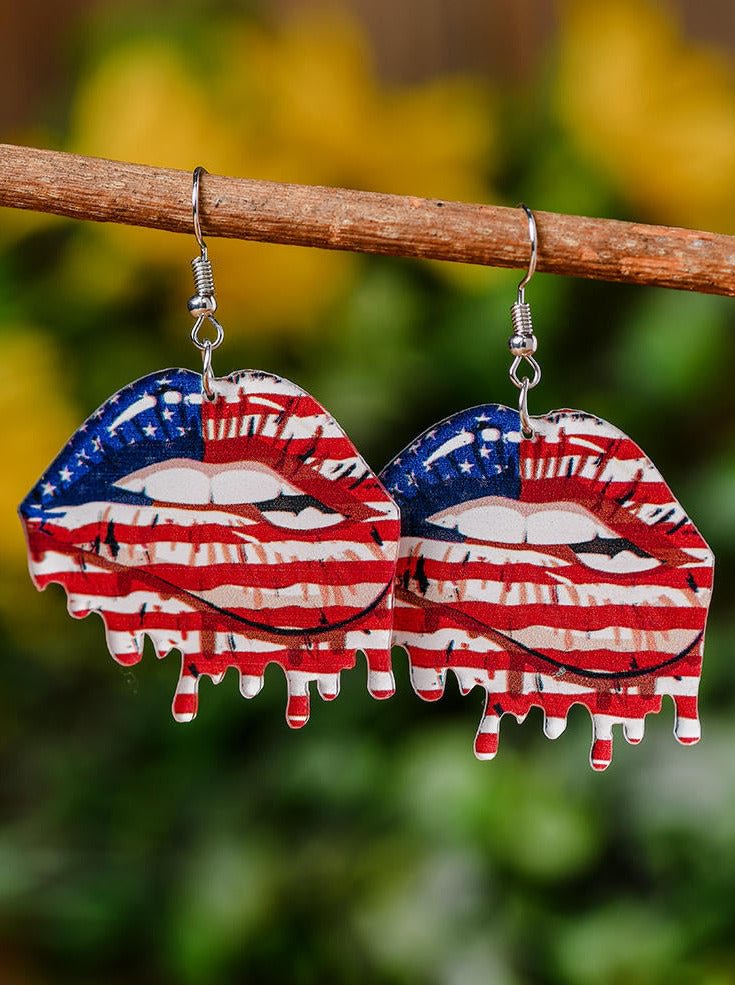 American Flag Lips Hook Earrings